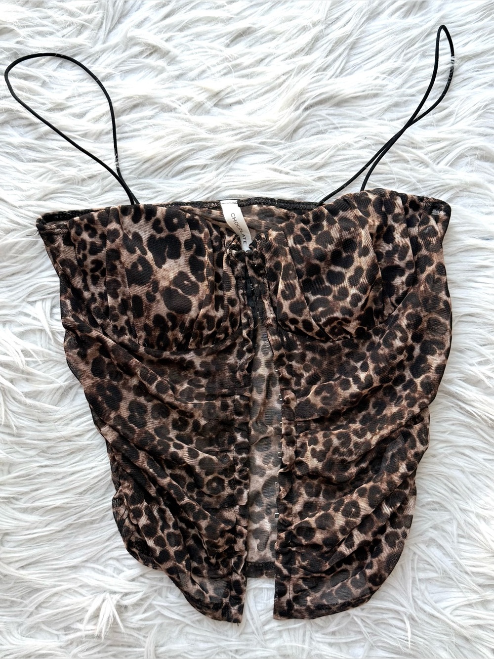 Chocolate USA Leopard Print Sheer Ruched Corset Style Tank Cami Top